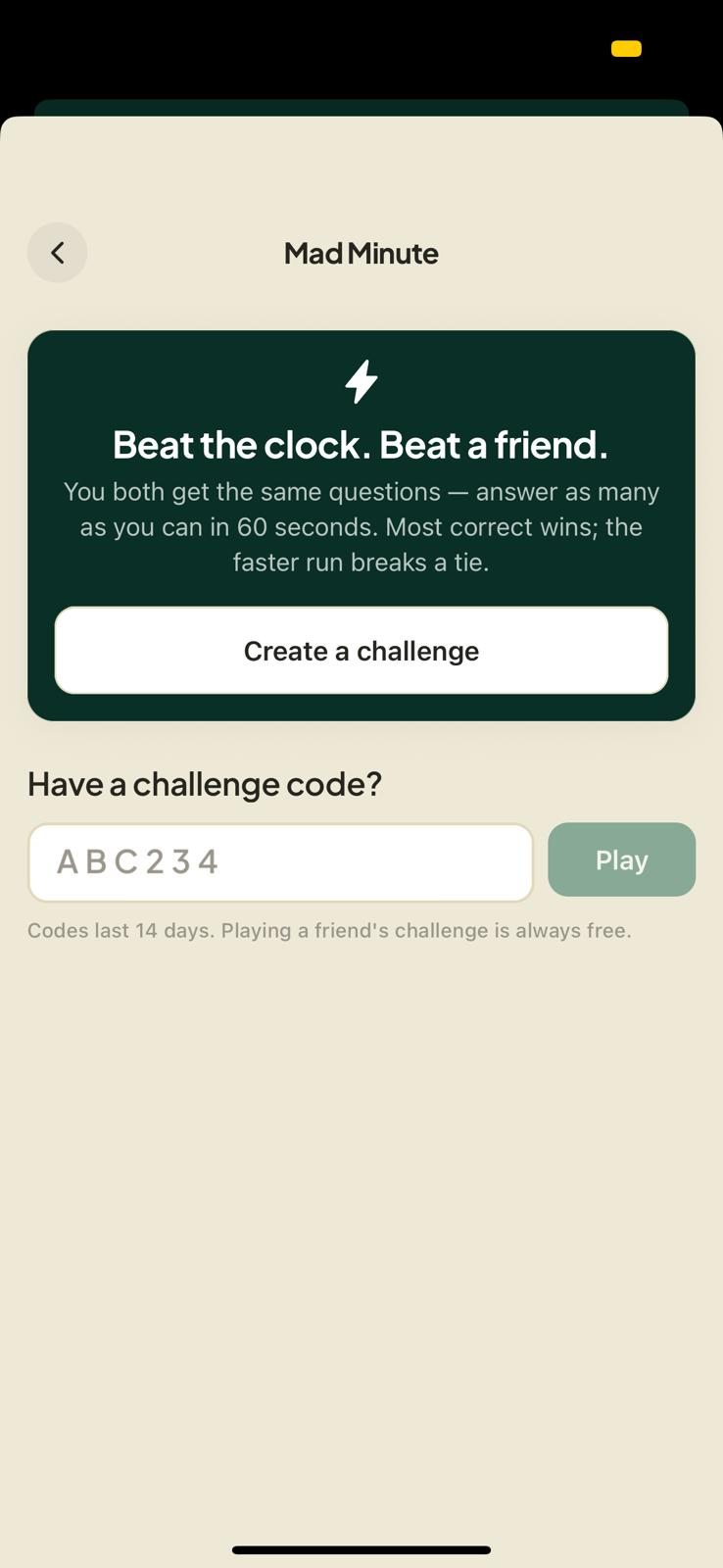 Mad Minute — challenge a friend in 60 seconds